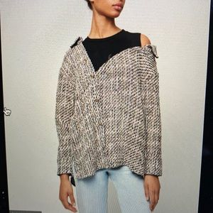 Maje metallic tweed cold shoulder top. New
